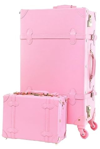 ASHSDI Koffer Reisekoffer Trolley Vintage-Gepäcksets, 2-teilige Spinner-Räder, Hartschalen-Reise-Handgepäckkoffer Boardcase Handgepäck (Color : Rosa, Size : 12+24inch)