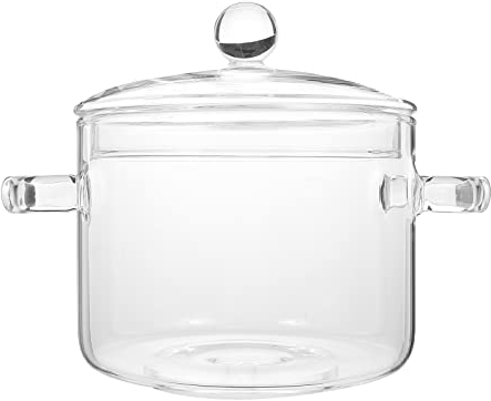 Clear Glass Simmer Pots for Cooking on Stove, Glass Stew Soup Cooking Pot with Lid Kitchen Thickened Stockpot Large Serving Bowl, 1.35L / 46 OZ