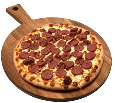 Tabla de pizza de madera de acacia, tabla de cortar redonda de madera con asa, 30 x 40 x 1,5 cm, tablas de servir para pizza, sashimi, bistec, tablas de cortar redondas para tartas