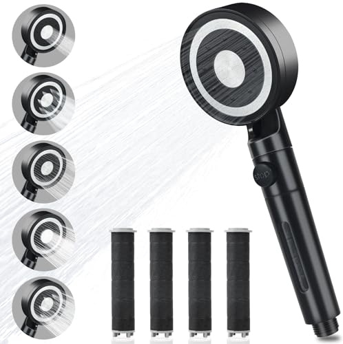 Pommeau de Douche BEIJIE - Noir - Anti Calcaire - Économique - 6 Modes - 2 Mètres de Tuyau - Filtre à Charbon Actif - Douchette Douche Salle de Bain - Haute Pression - Moderne - Matte