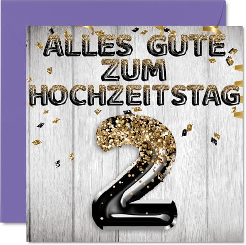 Stuff4 2. Hochzeitstag Karte Liebe, Schwarz Gold Glitzerballons | 2 Jahrestag Karte Hochzeitstag Geschenke für Mein Mann Ehemann Meine Frau Ehefrau, 145mm Glückwunschkarten