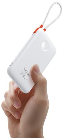 VIYISI Batterie Externe 10000 mAh Ultra Mince avec Câble USB C Intégré | QC 22,5W Power Bank Charge Rapide PD 20W Compatible avec iPhone 17 16 15 Samsung S24 S23 S22 - Blanc