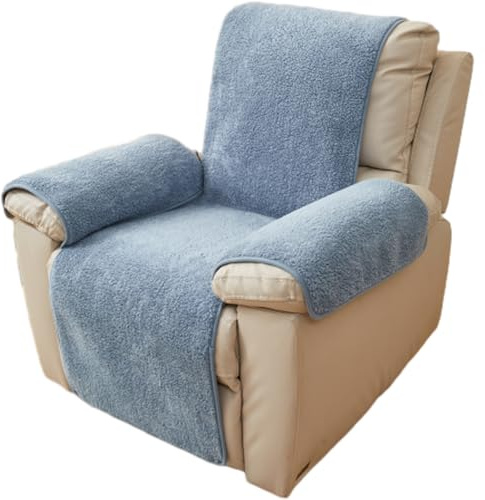 HonunGron Wende Sesselschoner Sherpa Schonbezug Ruhesessel Bezüge Für Fernsehsessel Relaxsessel Thick Warm Fleece Sesselschutz Sofaüberwurf Schutzbezug Sesselhusse (Blau,76 * 231cm)