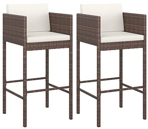 HETFTJN Sonnenstuhl Angelstuhl Gartenstuhl Sitzgruppe Outdoor - Barhocker 2 STK. mit Kissen Braun Poly Rattan für Terrassen Balcony Outdoor Garden
