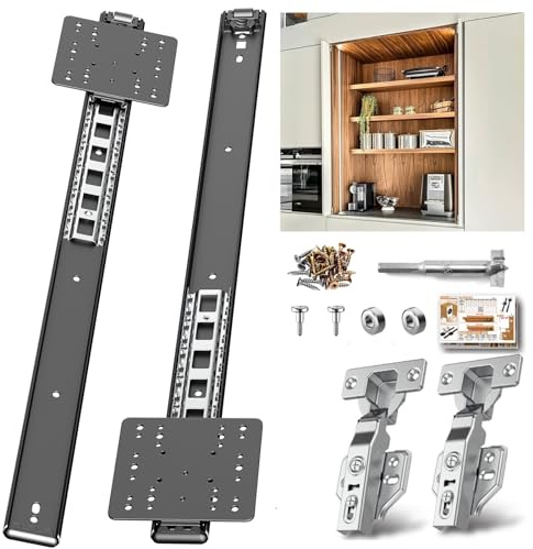 Sliding Hidden Door Track, Pocket Door Hardware, Smooth Gliding Pocket Door Slides with Hinges for Cabinet and Recessed Doors (12IN, Set, 1) (Black, 24inch-1set)