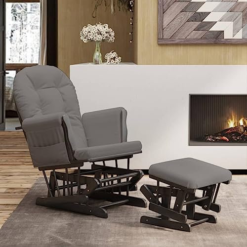 Somanki Schaukelsessel mit Hocker, Sessel Wohnzimmer, Fernsehsessel Relaxsessel, Schaukelstuhl, Relaxstuhl, Wohnzimmersessel, Sessel Schlafzimmer, Gleitend Dunkelgrau Stoff