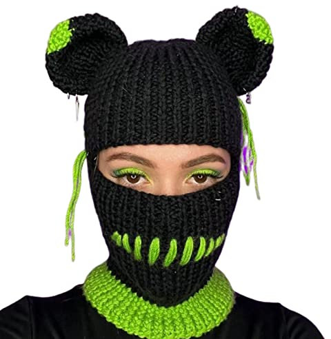 MEAKTSMI Sturmhaube Süße Katze Gehäkelte Mütze Mütze Für Damen Und Herren Bild Requisiten Katzen Ohrmütze Cosplay – Halloween Party