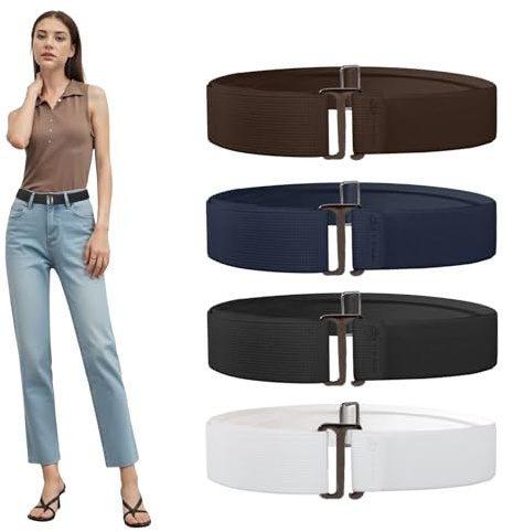 Kaslaider 4 Pezzi Cintura Elastica Regolabile, Cintura Elastica Senza Fibbia, Comode Cinture Invisibili con Fibbia Piatta Unisex per Jeans Pantaloni Abiti