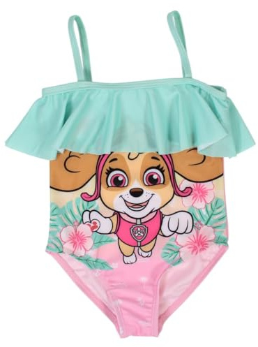 Paw Patrol, Costume Intero, Bambina, Bambino (da 3 a 8 Anni), Body, Rashguard, Bikini, Costume da Bagno, Piscina, Spiaggia, Nuoto, Estate, Modello Paw 52442969 S1-3/4A, Vert