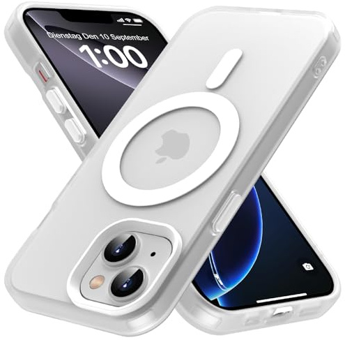 SZPSGC Custodia magnetica per iPhone 14 da 6,1 pollici, compatibile con MagSafe, opaco traslucido, resistente agli urti, telaio in TPU, colore: bianco