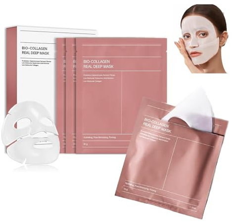 BIO COLLAGEN-MASK, Deep Collagen Anti-Wrinkle Moisturising Mask - Anti-Wrinkle, Korean Overnight Mask, Pore Shrinking (Pack of 4)