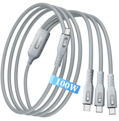 SIQIWO 3 in 1 USB C auf Multi USB C Kabel, 100W Max PD 3.0 Multi Port Charging, 1.2M Nylon Schnellladekabel mit E-Mark für iPhone 17/16/15, MacBook Pro/Air, iPad Pro, Samsung S25/S24, Huawei, Switch