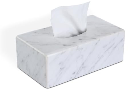 HAMAKAWA Kosmetiktuchbox Marmor, Kosmetiktücher Box Naturstein, Carrara Weiß Tissue Box Rechteckig 25,5x14,5x9 cm
