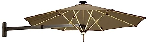Outdoor Patio Umbrella with LED Lights Solar Powered Wall Mounted Parasol Aluminum Alloy Cantilever Sun Shade for Stretchable Patio Shelter
