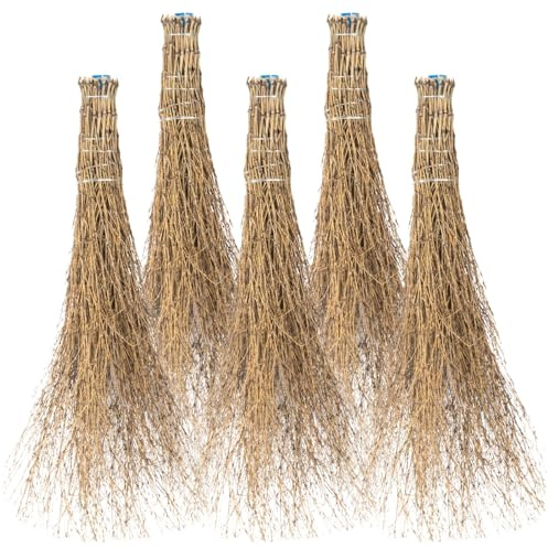 VOSS.farming 5X Bambusbesen, Reisigbesen mit Kunststoff-Stielaufnahme, Stallbesen, Naturbesen ohne Stiel 110x50x10cm