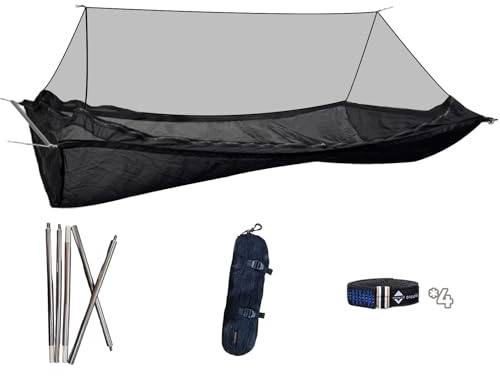 onewind Camping Hammock with Mosquito Net and Pole, Bridge Hammock Lay Flat Hammock for Adults Camping Hiking Backpacking, Black