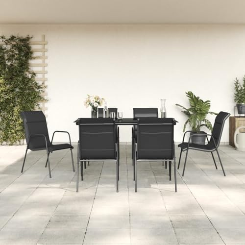IKAYAA Conjunto Comedor para Jardín Exterior, Muebles de Jardín en Acero y Textilene, Mesa y 6 Sillas Jardín, Set de Muebles de Mimbre para Terraza o Patio #14