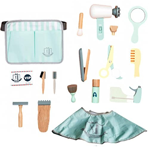 ZASCHMOY Wooden Kids Hairdressing Set Makeup Role Play Toy Set Simulation Haircut Bag