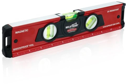 MELOTOUGH 12 Inch Torpedo Level Magnetic,Small Leveler Tool,Aluminum Level with Inch Scale,45°/90°/180°Vial Bubble Level(Red)
