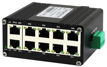 Switch di Rete, Mini Switch Gigabit Ethernet Industriale A 10 Porte Switch Di Rete Su Guida Din 5/8/10 Porte 10/100/1000Mbps Custodia In Alluminio IP40,Affidabile(10 Ports RJ45)