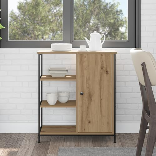 Qnhdfrt Buffet industriel en chêne artisan - Marron mat - 70 x 30 x 80 cm - Avec portes coulissantes - Design moderne - Rangement pratique pour salon, salle à manger