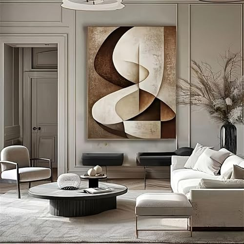 IHHGNB Grandi quadri astratti, stampe su tela, moderni, geometrici, marroni e beige, con texture, per l'arredamento del soggiorno (70x100 cm/senza cornice)