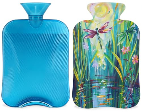Borsa dell'acqua calda con coperchio, 2 l, per alleviare il dolore, collo morbido e spalle, mani e piedi, impacco caldo e freddo per adulti e bambini