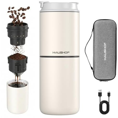 HAUSHOF Molinillo de Café Eléctrico con Taza Térmica Doble 700ml
