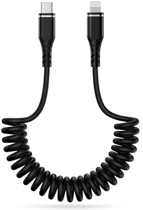 Coiled USB C to Lightning Cable for Car, [0.4M-1.2M] Apple Carplay Cable | Retractable USB C to iPhone Charger Cable Cord Short Fast Charging Lead for iPhone 14 Pro/14 Plus/14/13/12/11/SE/X/XS/XR/8/7