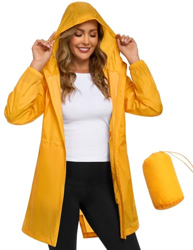 CMTOP Chubasquero Mujer Plegable Chaqueta Impermeable Ligera Abrigo de Lluvia Cortavientos Portátil Windbreaker Casual con Capucha y Bolsillo Rain Jacket Deportiva Primavera Verano