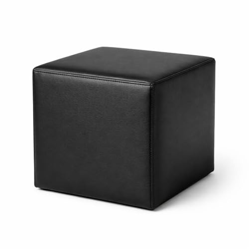 DREAMLAYER Faux Leather Pouffe Ottoman Footstool – Handmade Cube Seat with Firm Recon Foam Filling, Zipped Cover, Floor Cushion for Living Room, Bedroom & Office, UK Made (Black, 40 x 40 x 35cm)