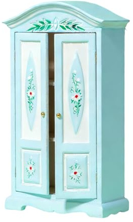 Obotsnoi Puppenhaus Kleiderschrank Maßstab 1: 12, handbemalter Miniaturschrank mit Innenfächern für kleine Puppenhaus Accessoires, Puppenmöbel aus Holz