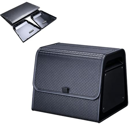 Auto Kofferraum Organizer Kleine Aufbewahrungsbox Auto Tasche Kofferraum mit Deckel PU-Leder& PP-Wabenplatte mit Schrauben befestigt – extrem stabil, 20.2''L x 13''W x 11.9''H