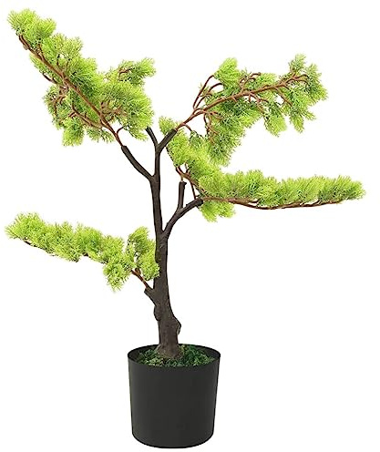 Künstlicher Bonsai Zypresse 60 cm mit Topf grün Kunststoff Deko Pflanze stehend pflegeleicht für Wohnzimmer Büro Balkon Garten Indoor Outdoor