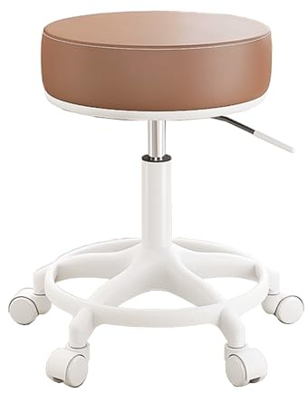 Justerbar salongstol med rund bas och hjul rullpall 43 cm 55 cm för frisörer ingen ryggstöd skärpall brun