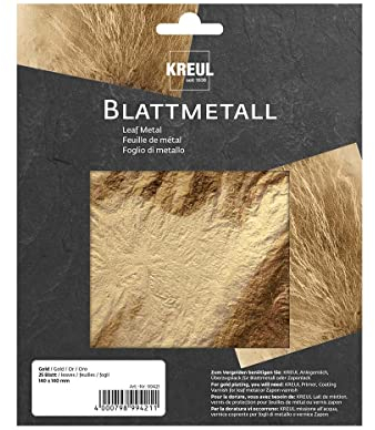 KREUL 99421 - Blattmetall, 14 x 14 cm, 25 Blatt, für hochglänzende, metallische Effekte, zum Veredeln vomn Holz, Glas, Papier, Leinwand, Karton, Styropor, Kunststoff, Wachs, Keramik und viele mehr