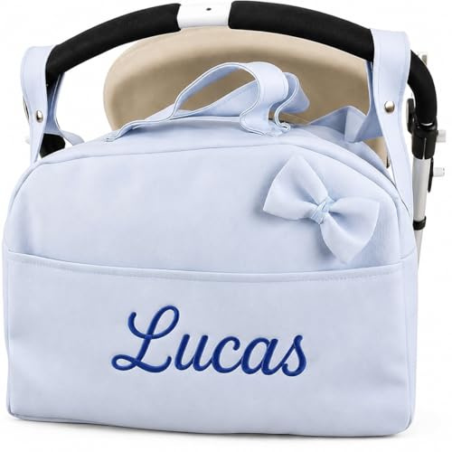 Bolso Carro Bebe Personalizado con Nombre Bordado Bolsa para Silla Paseo de Polipiel Impermeable 40x27x20 cm Organizador de Carrito Hecho a Mano en España Regalo Nacimiento Recién Nacido Mibebestore