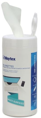 Waytex Lingettes Nettoyantes Multisurfaces, Ecran, Clavier, Bureau, Lingettes Imprégnées de Produit Nettoyant Antistatique, Boîte de 100