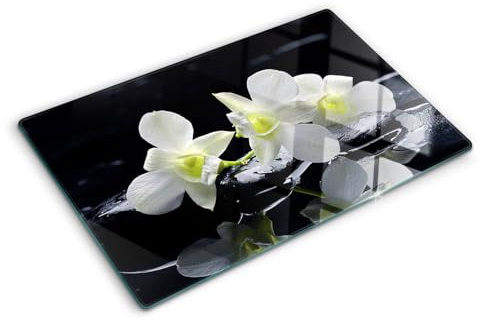 Tagliere Vetro Temperato 80x52 cm con Piedini Antiscivolo Antigraffio Facile da Pulire con Stampe Durevole e Igienico Rettangolare Resistente al Calore da Cucina - Orchidea