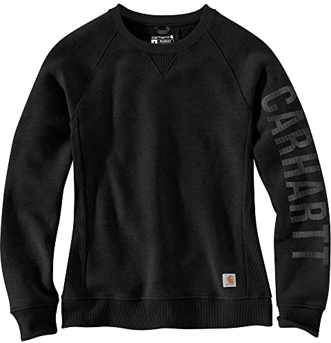 Carhartt Halvhalsad tröja med logotyp tryckt på ärmen avslappnad passform träningsoverall dam, Asfalt ljung (asfalt ljung nep), XL