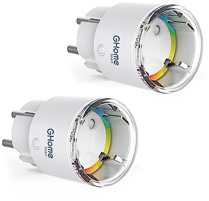 GHome Smart Mini WiFi Presa Intelligente, 10A Presa Smart(Type F) con Timer e Controllo tramite APP, Monitoraggio Energetico, Controllo Vocale con Alexa/Google Home, Certificazione TÜV,2.4 GHz,2 Pezzi