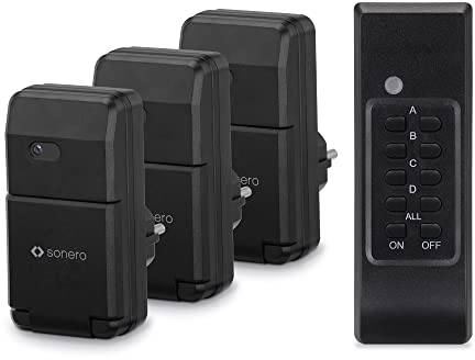 sonero set di prese radiocomandate: 3x prese radiocomandate e 1x radiocomando, 1100 watt, portata max 30 m, all'aperto, nero