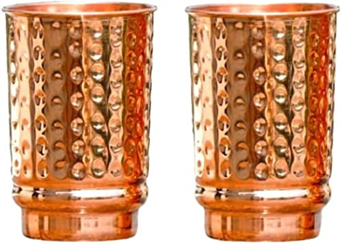 2activelife Set of 2 Copper Tumbler | 350 ml / 11.8 Oz 100% Pure Copper Hammered Glasses | Ayurvedic Health Benefits Medicine Cups | Drinking Water Tumblers 2 Pieces | Premium Quality Cup