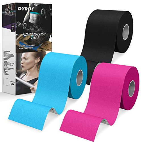 Dyroe Kinesiotapes - Kinesiologie Tape Rollen (5cm x 5m) Sporttape - Profi Tape Kinesio - Hautfreundliche Kinesiotape - Wasserfestes & Elastisches Physio tape für Sport Blau + Schwarz+Rosa