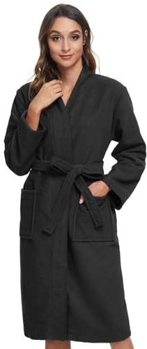 Orrpally Women Kimono Robes Lightweight Terry Cloth Bathrobe Knee Length Bath Robe Black XL