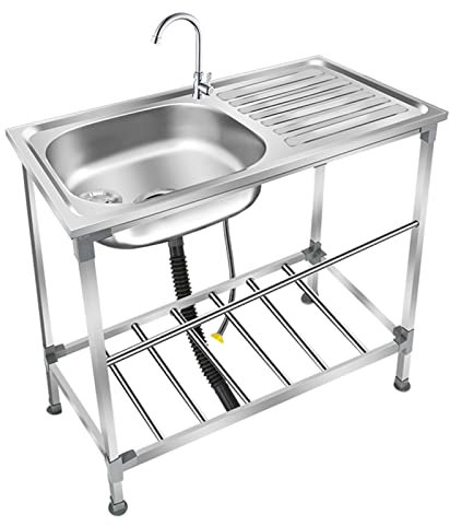 Edelstahl-Küchenspüle, Handwaschbecken mit Werkbank und Wasserhahn, Freistehende Kommerzielle Restaurant Spüle, für Waschküche/Garage/Bar