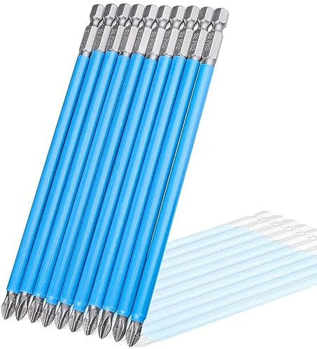 Mesee Lot de 10 embouts de tournevis cruciforme PH2 de 150 mm, embouts cruciformes à impact, embouts de vissage antidérapants, embout hexagonal en acier S2, pour tournevis, perceuses électriques