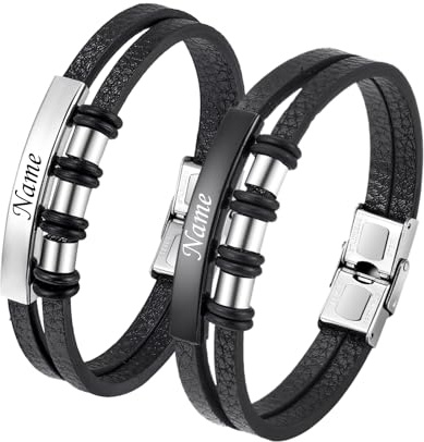 Cupimatch Paar Armbänder 2 Stück Lederarmbänder Schwarz Silber Personalisiertes Armband Freundschafts Armbänder Geflochtenes Lederarmband Geschenk für Männer Frauen