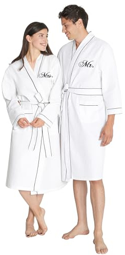 AW BRIDAL Wedding Gifts for Couple, Mr and Mrs Waffle Knit Robe Sets, White
