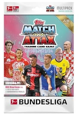 Topps Bundesliga Match Attax 2023/24-1x Multipack je 30 Karten (inkl. 1 Rohdiamanten Parallel, 1 Yin & Yang Card).